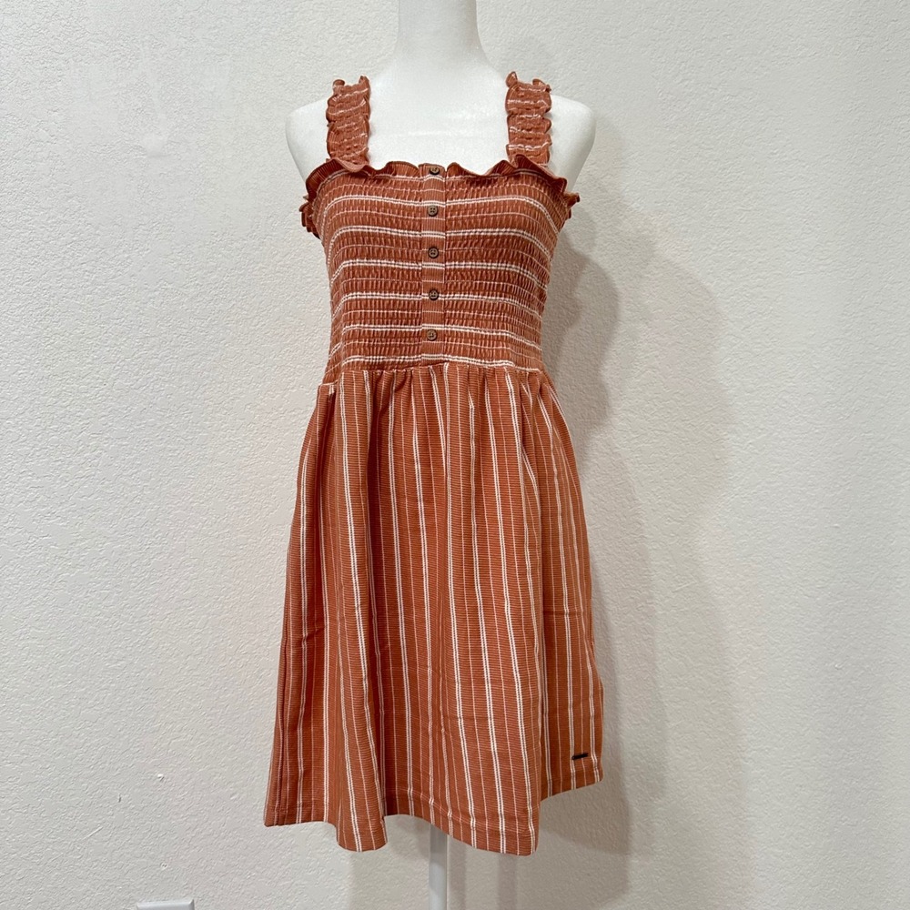 Roxy Womens Teracotta Rust Orange Striped Smocked Mini Sun‎ Dress Size Medium